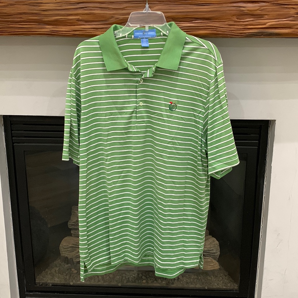 Fairway GreeneMens Sz L GreenWhite Striped Polo Fairway GreeneMens Sz L GreenWhite Striped Polo